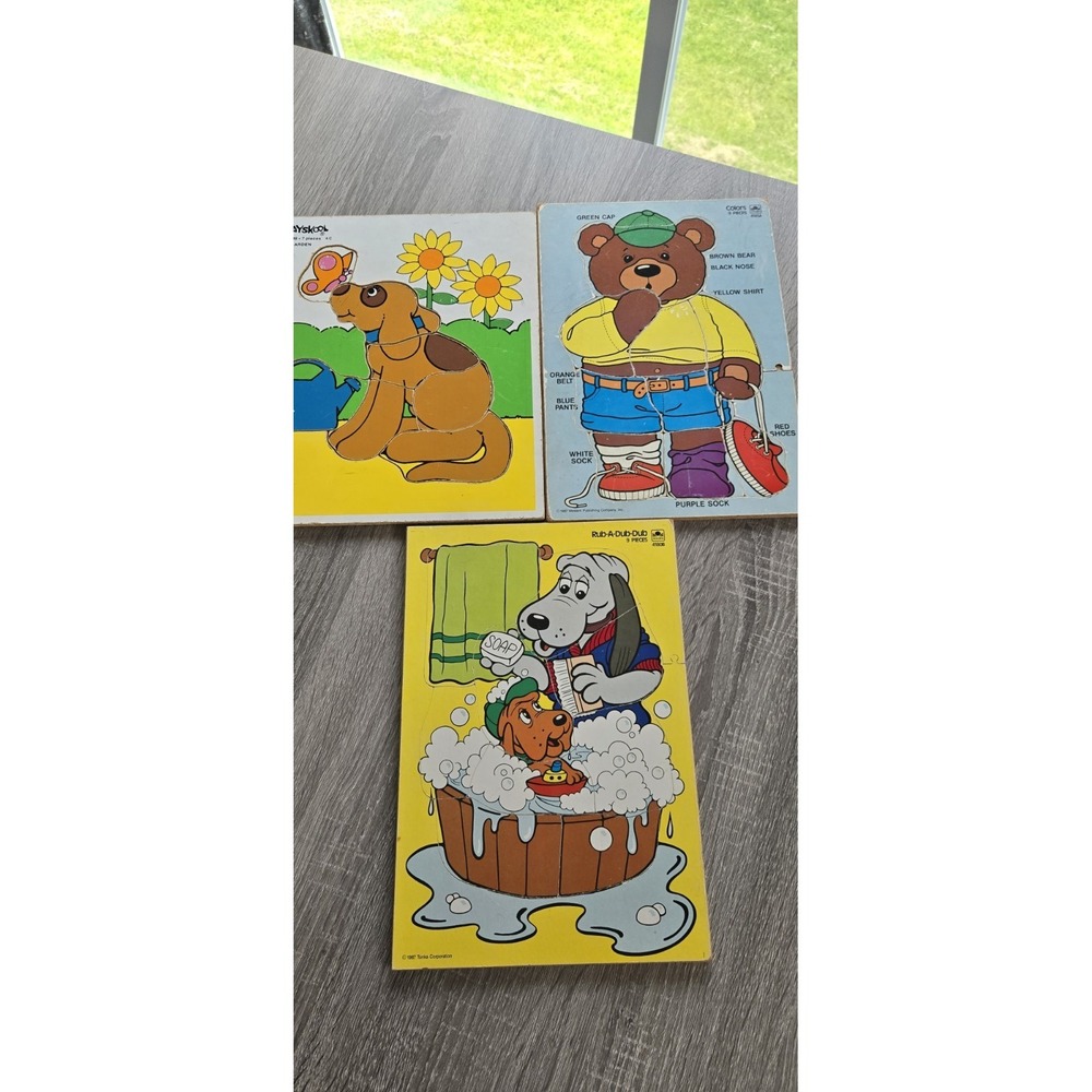 1980's Vintage Wooden Tray Puzzles Pound Puppy Animals All Complete Lot Of 7 - Picture 7 of 12